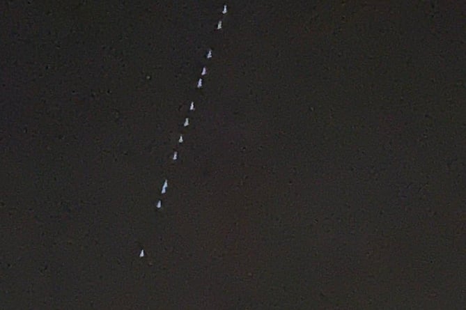 Starlink satellites as seen in the skies above Alton on Sunday, October 22