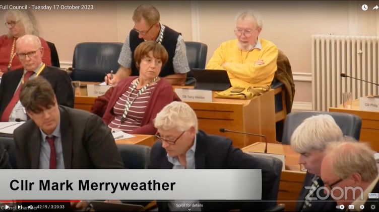 Cllr Mark Merryweather addresses last week’s meeting of Waverley’s full council