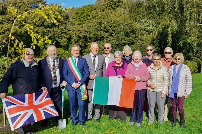 Alton Town Twinning Association members join guests from Montecchio Maggiore at a Silver Jubilee tree planting ceremony, Jubilee Fields, Alton, October 14th 2023.