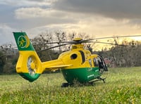 Air ambulance attending emergency incident at UCA Farnham