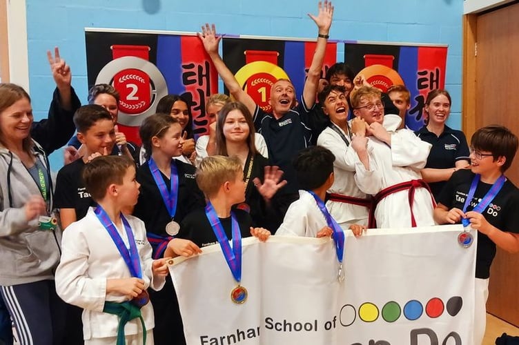 Farnham School of Tae Kwon Do’s jubilant squad and coaches