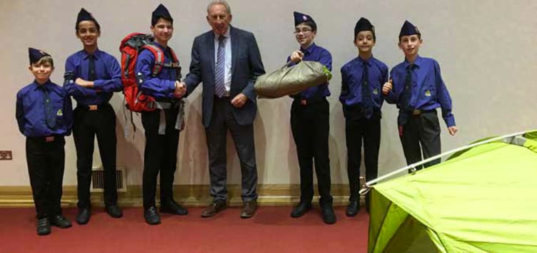 Members of 2nd Alton Boys' Brigade and Cllr Graham Hill with new camping gear.