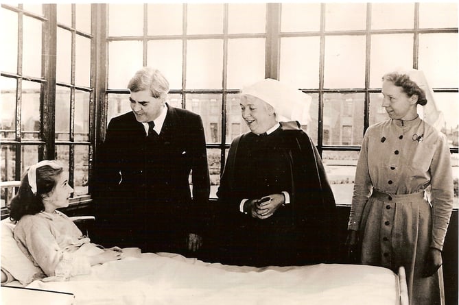 Founder of the NHS, Aneurin Bevan, pictured second left on a visit to a hospital in Manchester