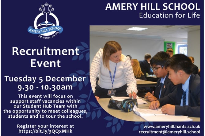 Amery Hill School Recruitment Event Promotion December 2023