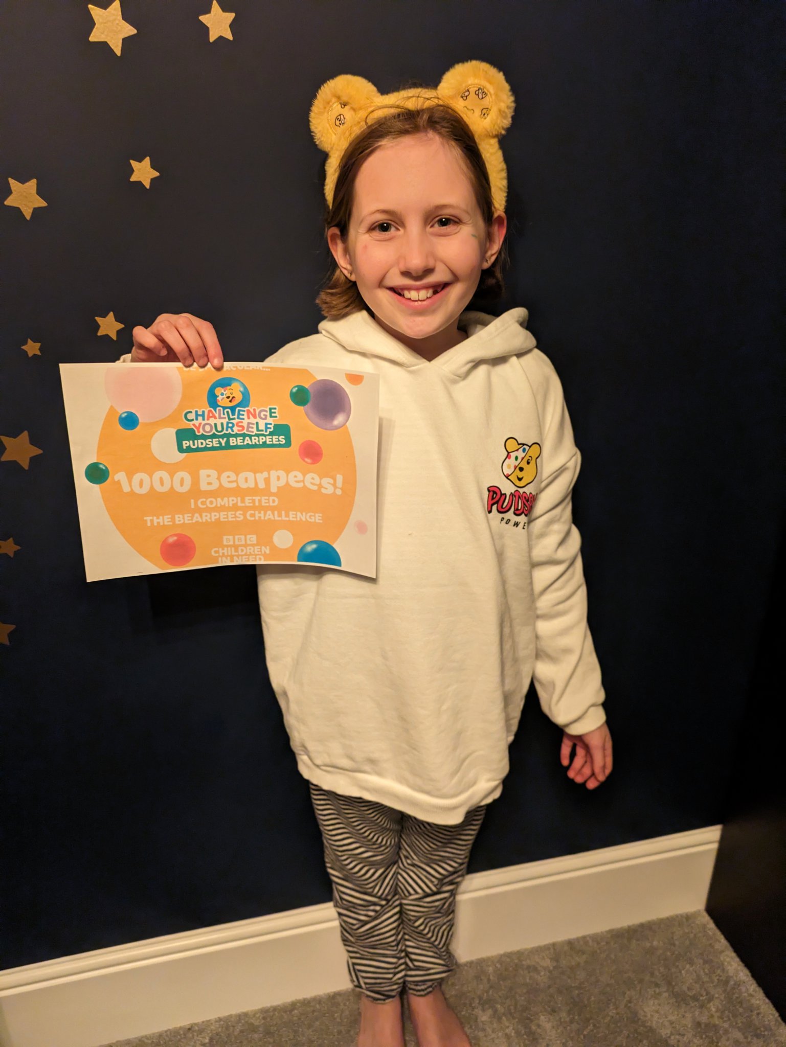 Anstey Junior School pupil Harriet has completed the Joe Wicks 1,000 'bearpees' challenge