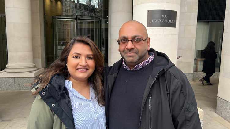 Chirag Sidhpura and wife Rushita Patel in London after attending the Post Office Horizon IT Inquiry