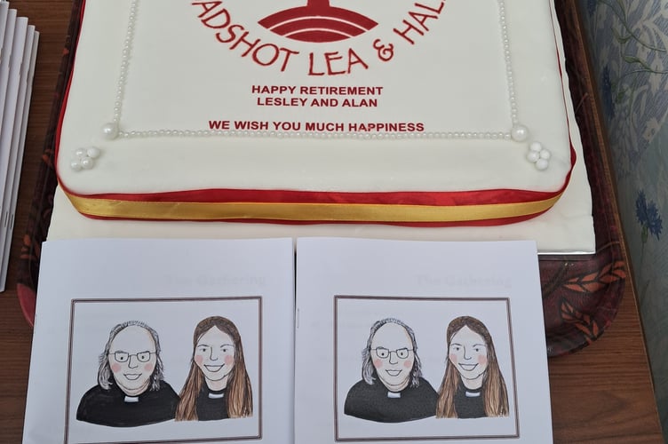 Alan and Lesley farewell cake and order of service