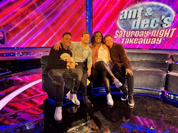 Ant and Dec with assistance dog Buddy, February 2024.