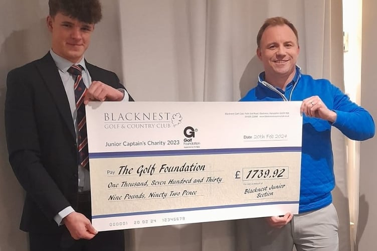 Blacknest Golf Club juniors section cheque presentation, February 20th 2024. 