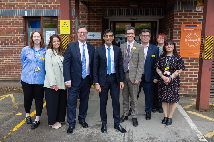 11/04/2024. Woking, United Kingdom. The Prime Minister Rishi Sunak visits Woking Community Hospital where he met staff and spoke with a patient having a bone diagnostic test in the Community Diagnostic Centre. Picture by Simon Walker / No 10 Downing Street