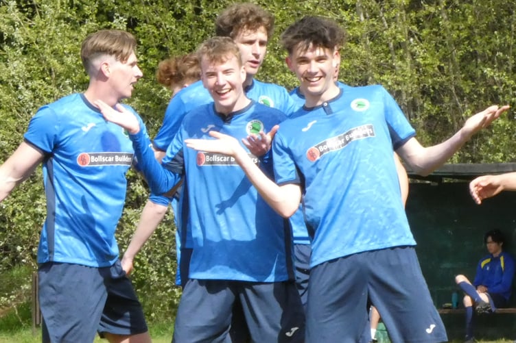 Liss Athletic celebrate one of their four goals against Hook (Photo: Simon Jasinski)