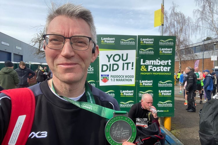 Stephen Sutton at the finish line of the Paddock Wood Half Marathon