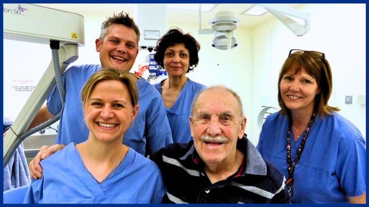 Bill Prebble with Royal Surrey radiotherapy team