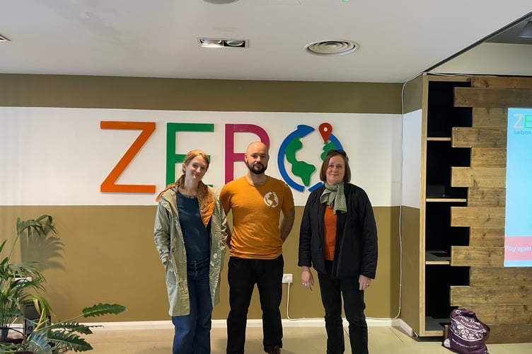 From left to right: Clare Weightman from Godalming Town Council, Zero and Water Rangers volunteer Sam Peters and Cllr Claire Matthes from Haslemere Town Council (Carbon Guildford)