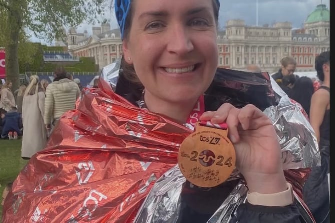 Claire Peilow after finishing the 2024 London Marathon (Claire Peilow)