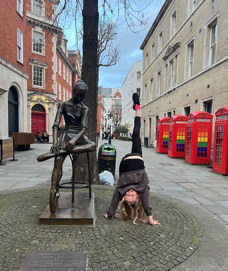 Ava in the process of doing front and back walkovers