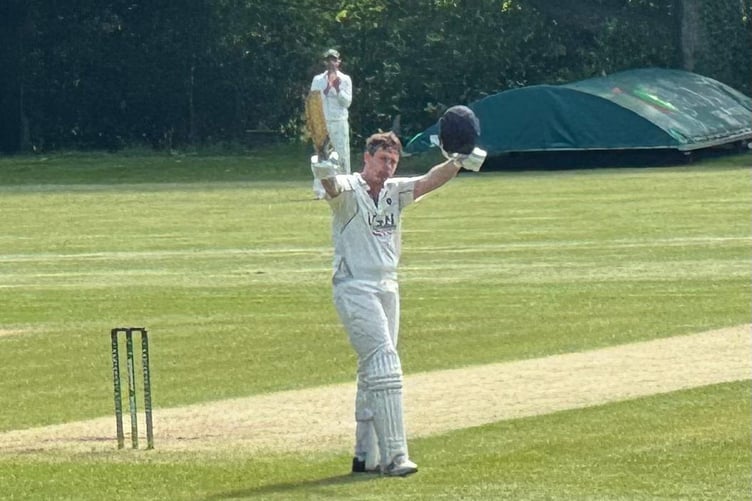 Petersfield's James Walton celebrates reaching his century
