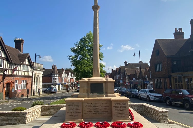 The wreaths at the town centre war memorial