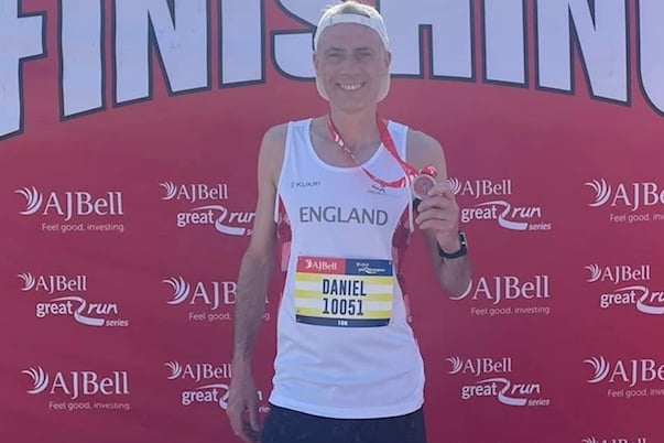 Daniel Allaway celebrates his first GB Masters race