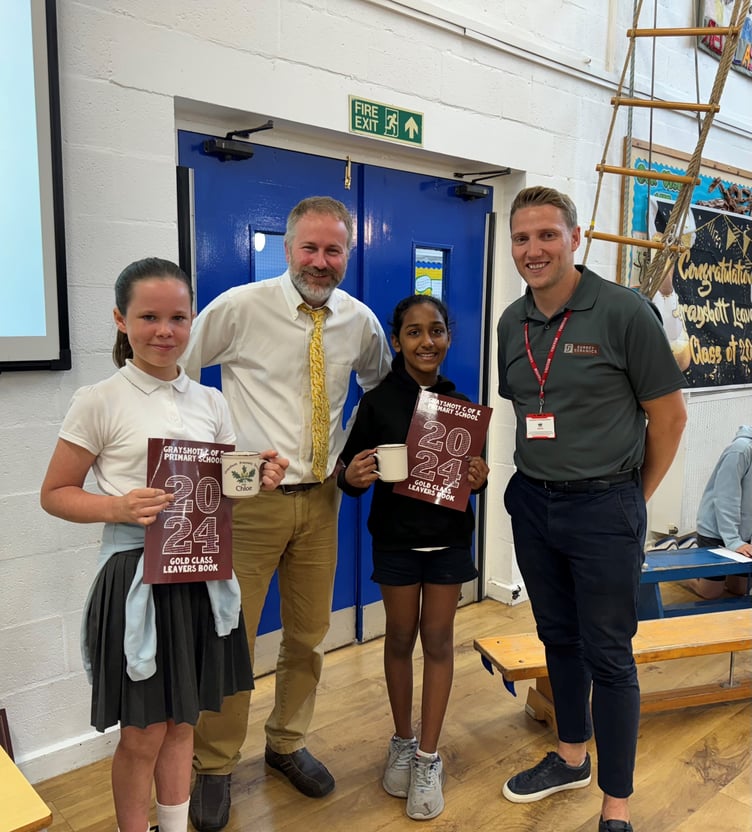 Grayshott School leavers & Headteacher Richard Austin with Toby Hutchins