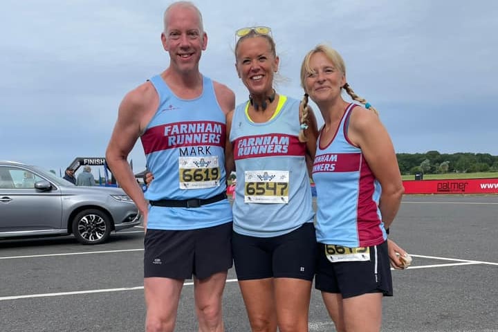 Mark Maxwell, Emma Dawson and Sue Taylor at the Bedford marathon