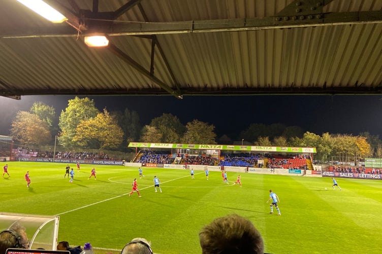 Action from Aldershot Town's National League match against Southend United