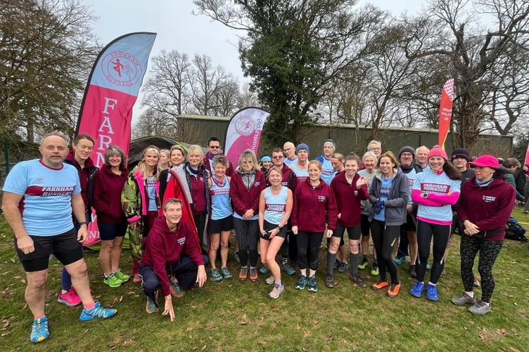 Farnham Runners line up before the Lord Wandsworth Cross Country