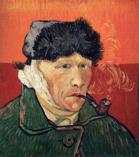 Vincent van Gogh's famous self-portrait with bandaged ear and pipe (1889) 