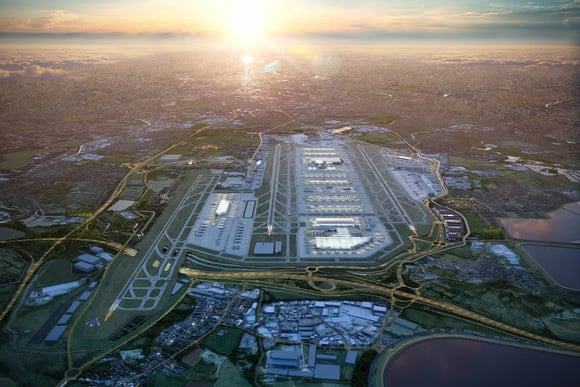 Heathrow shown with a third runway over the M25