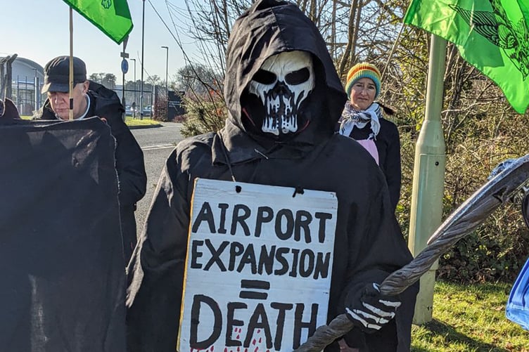 The grim reaper makes an appearance at Farnborough Airport.