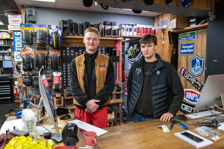 Ben Marks and Tom Gunner at MB Cyclery Haslemere, that has seen a raise in shop lifting and shop thefts, Haslemere, Surrey, 23rd January 2025 . Photo released January 27 2025. Fed up business owners in a market town have launched a vigilante WhatsApp group - after a rise in "well-off middle-aged" shoplifters. Traders in Haslemere, Surrey say shoplifting has gotten so bad in recent months that messages are sent in the messaging group "every single day". Shop owners let each other know if they have been stolen from and share CCTV footage of criminals to look out for - with members aware of a few repeat perpetrators. They say the problem has been exacerbated by a "lack of police presence" in the town and insist that it is not linked to the cost of living crisis.