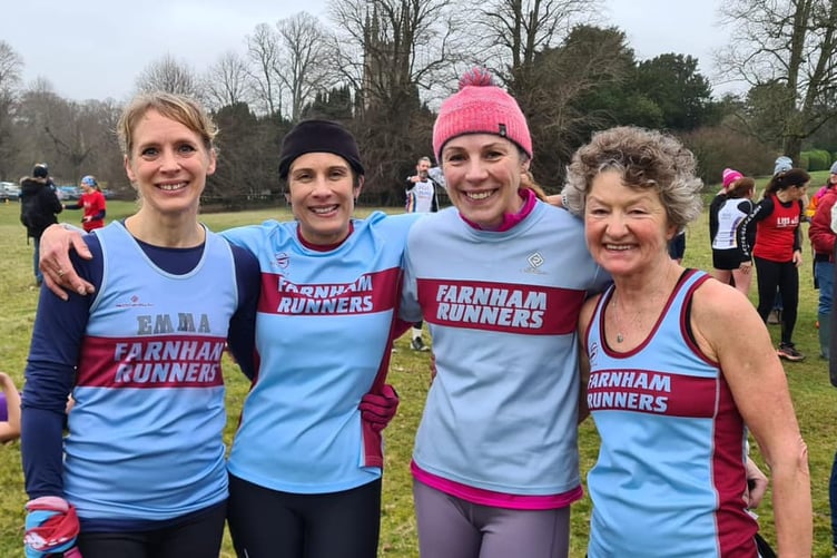 The Farnham Runners ladies' scoring team in the Chawton House cross country