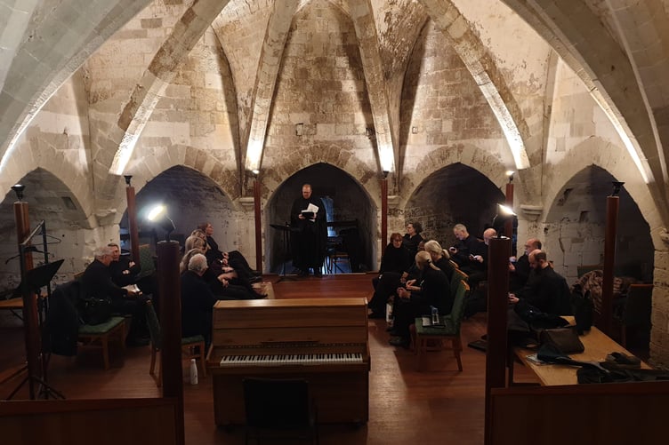 The Wessex Chamber Choir in rehearsal for the performance in Windsor.