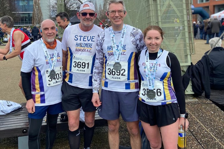 Steve King, Dudley Walker, Stephen Sutton and Beth Sutton completed the Farnborough Winter Half Marathon