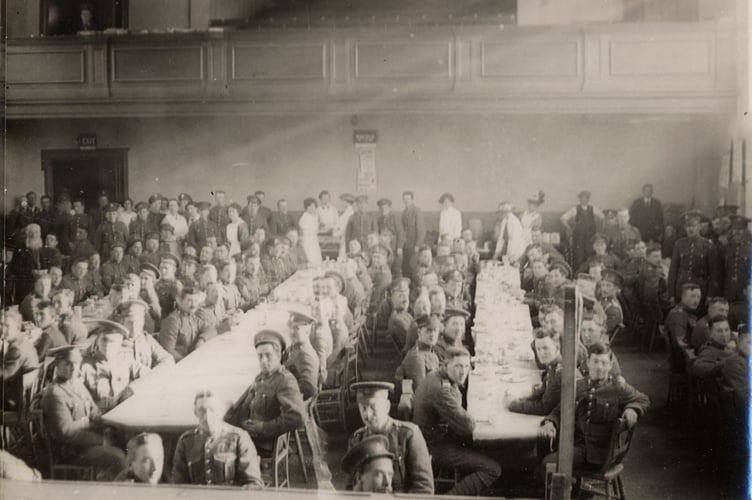 Haslemere Hall in 1915 where Edith was on the committee with the Bedfordshire Regiment enjoying cinema and tea