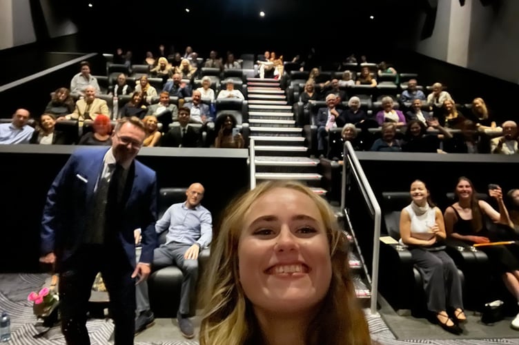 Lauren taking an Oscar's style selfie at Reel Cinema in Farnham