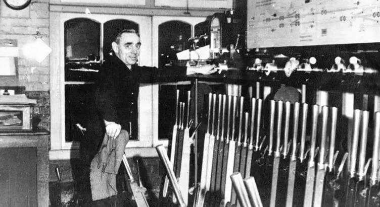 A 1950s photograph from inside the signal box