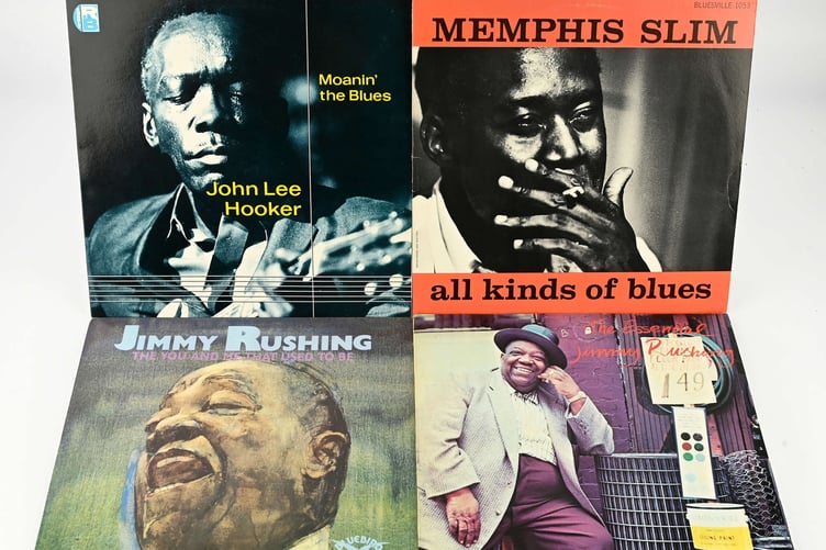Blues albums by the likes of Muddy Waters, John Lee Hooker, and Leadbelly.