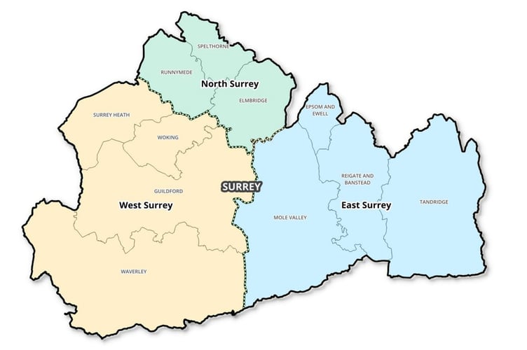 Waverley and Woking preferred dividing the council into a three-unitary authority.