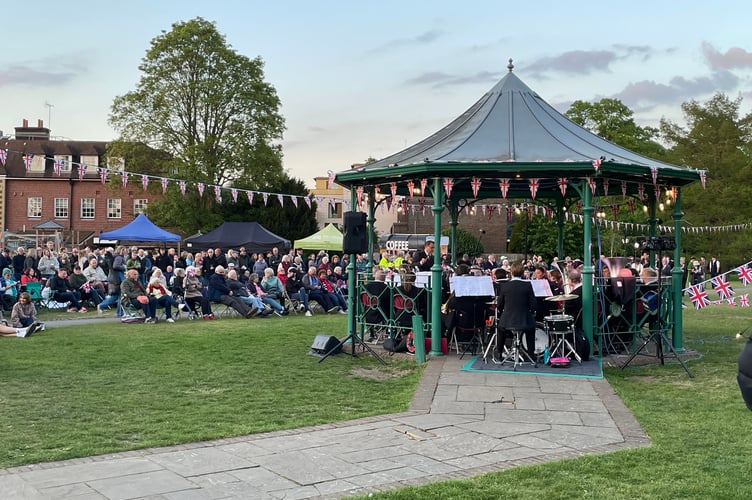 The Alder Valley Brass Band plays at the VE Day 80 event in Farnham.