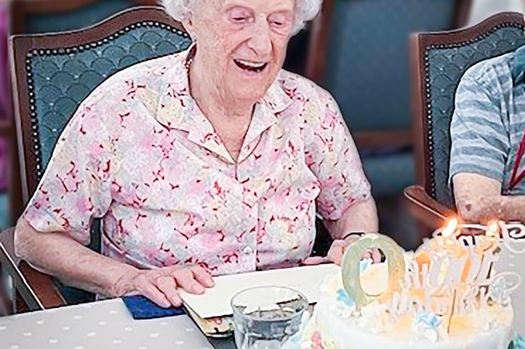 Joyce Douglas, Resident at Friends of the Elderly's Redcot Residential Care Home in Haslemere  Enjoying Her 100th Birthday