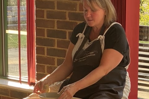 Susan Fox demonstrating pottery to the Bramshott and Liphook Arts & Crafts Society.