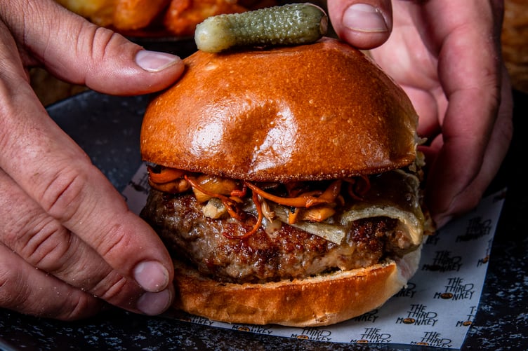 Chef Adam Fisher's burger at The Third Monkey, Farnham.