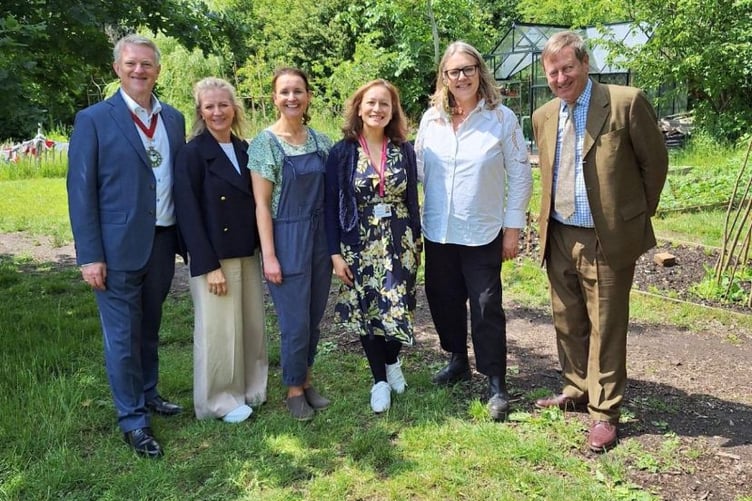From left to right; High Sheriff and his wife, Peter and Suzanne Cluff; Kate Newton from space2grow; Miaya Dangol KC from the National Lottery; Nicola Chinn Trustee space2grow and the Lord-Lieutenant Michael More-Molyneux.