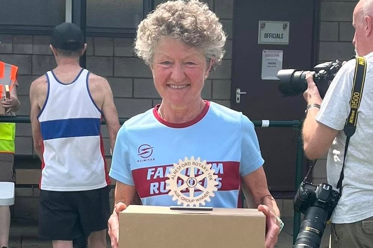 Linda Tyler with her F60 hamper and trophy