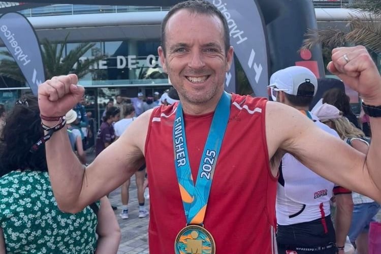 Jon Fairs all smiles having completed the Les Sables d’Olonne Ironman