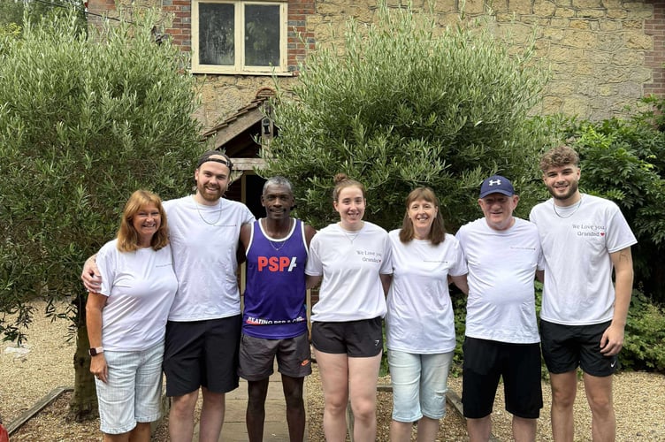 Sally Cunningham, Helen Roberts, and David PotterTom Barnes, Libby Smith, and Del Lang support Tash and Jake during their charity run for PSP awareness