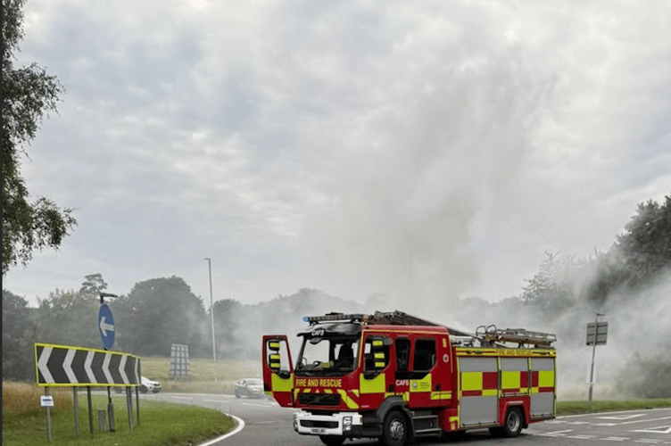 Car fire, A31-A32 junction, Chawton, August 6th 2025.