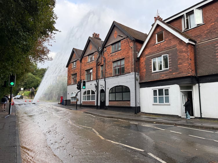 A new water feature sprang up outside Haslemere Railway Station at the weekend – but the 20-metre fountain was far from welcome