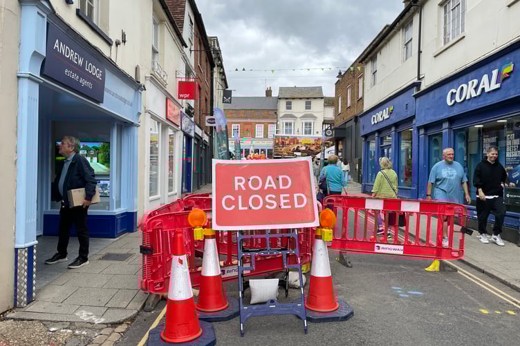 Downing Street in Farnham remains closed to through traffic.